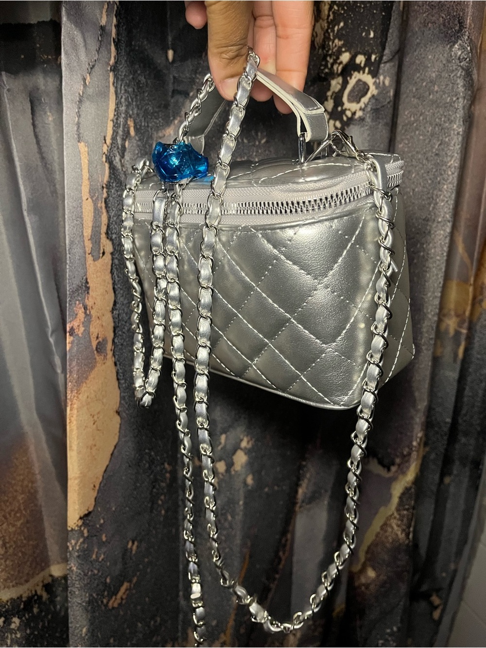 Metallic Silver Quilted Mini Crossbody Bag - Women's Fashion